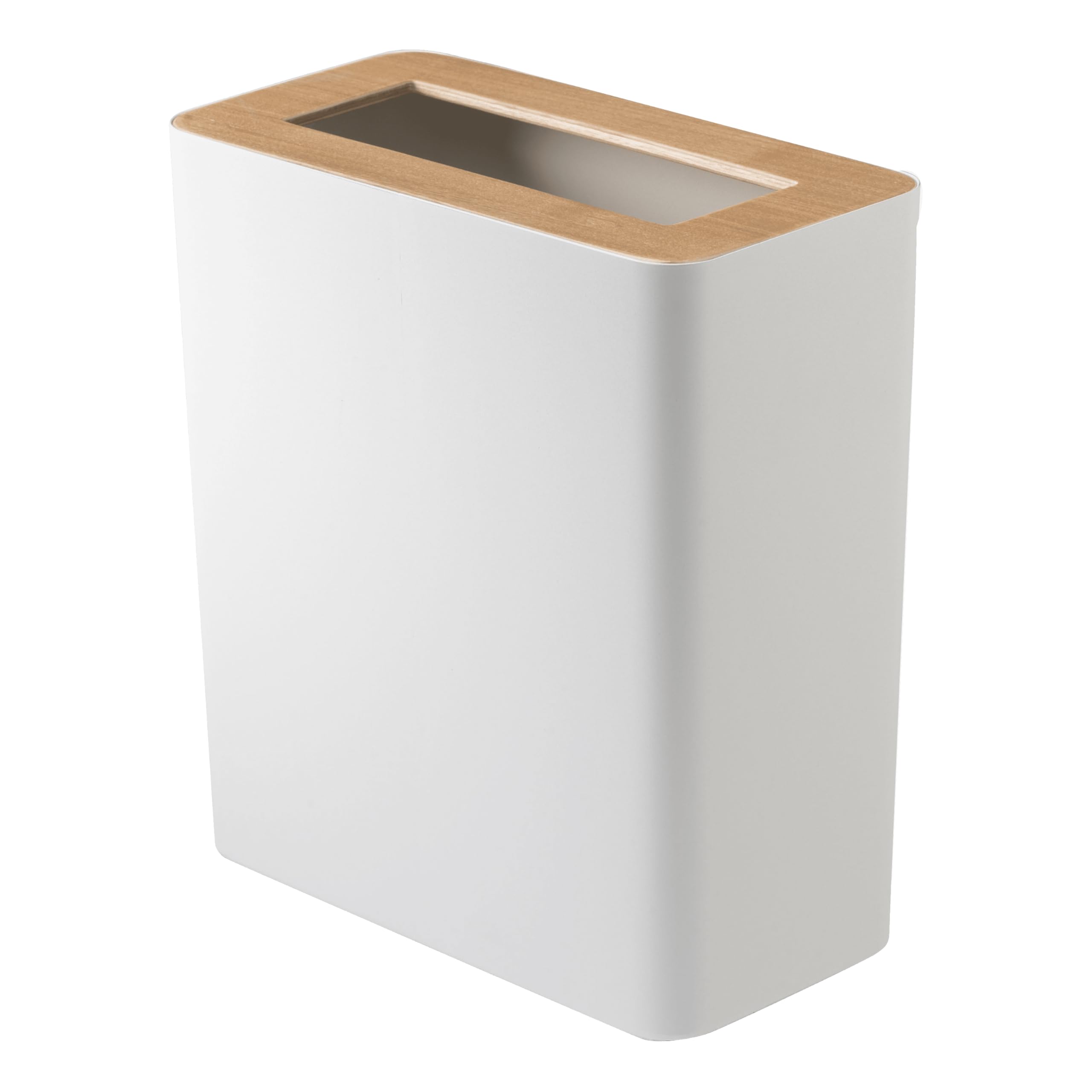 YAMAZAKI Home Rin Trash Can - Small Modern Home Wastebasket for Bathroom Kitchen Office - Steel + Wood