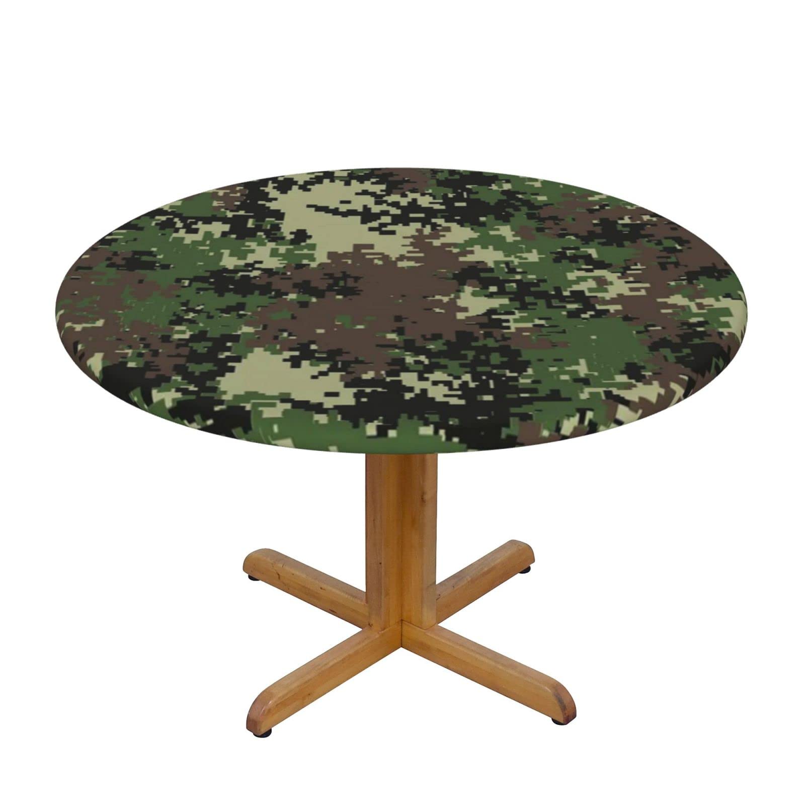 Lsjuee Round Fitted Tablecloth 45-50in Elastic Edged Table Cloth for Kitchen Dining Party Home Decor - Camouflage Uniform Pixel Green