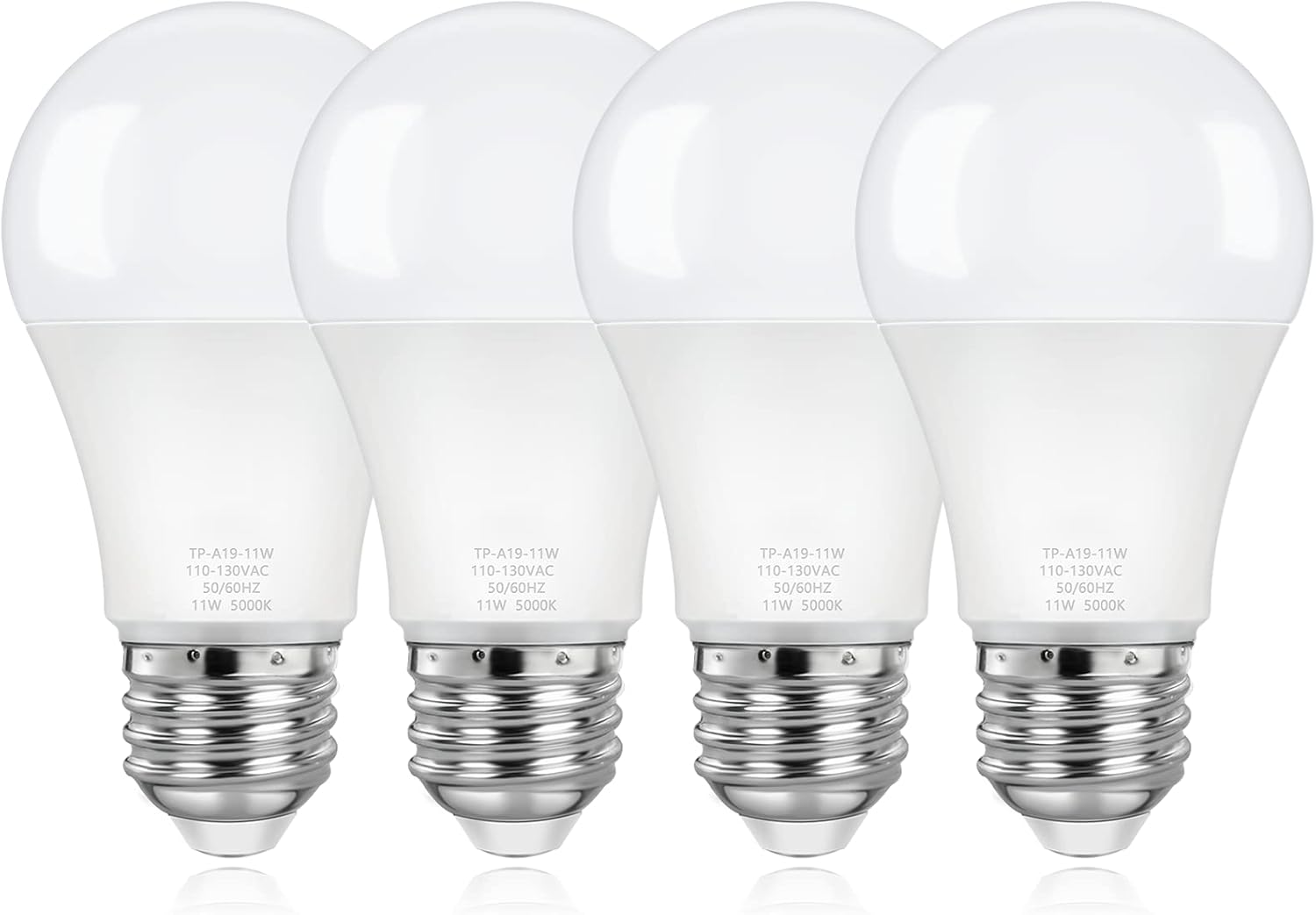 ASOMST A19 LED Light Bulbs, 100 Watt Equivalent LED Bulb, 5000K Daylight White 1100Lumen Light Bulbs 11W, Non-Dimmable Frosted Lighting E26 Base, CRI 85+, 25000+ Hours Lifespan, No Flicker, Pack of 4 - - 