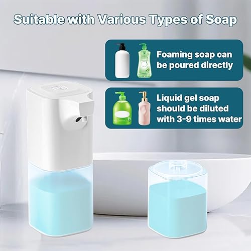 Miniatura 5 de Dispensador automático de jabón espumoso, 12 oz11.8 fl oz, espuma ajustable de 4 niveles, recargable, dispensador de jabón de manos de montaje en