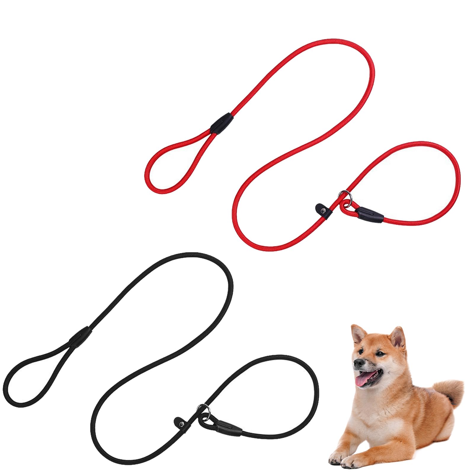 2pcs Dog Slip Lead,TrainingLead For Dogs,1.3m Lightweight Slip Leash,Adjustable Pet Leash,for Pet Training,No Need for a Harness or Collar,for Small Dogs(Black/Red)