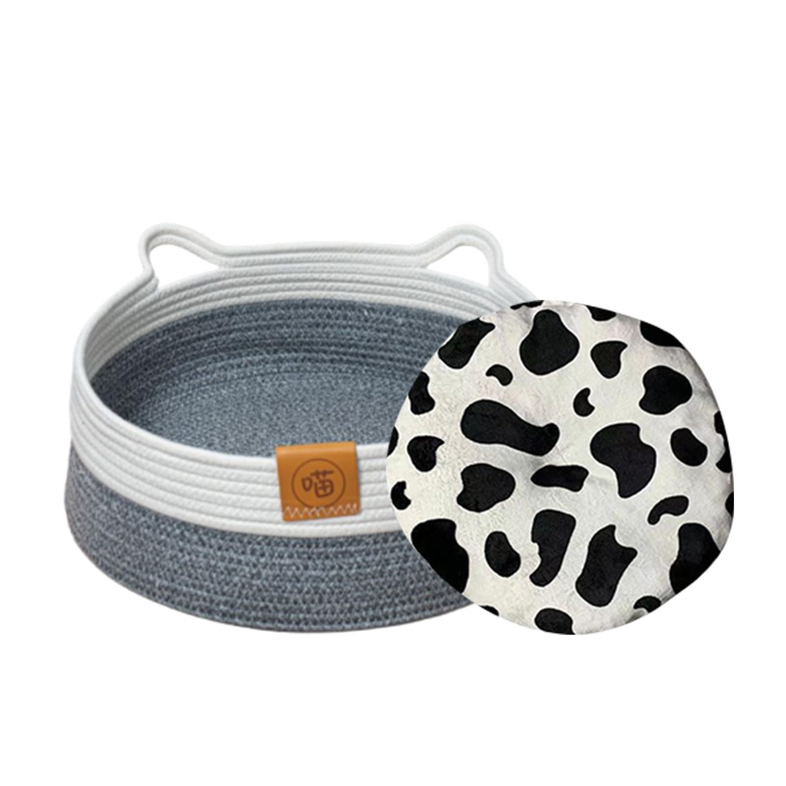 Lit rond pour chat en corde de coton tissée avec tapis lavable