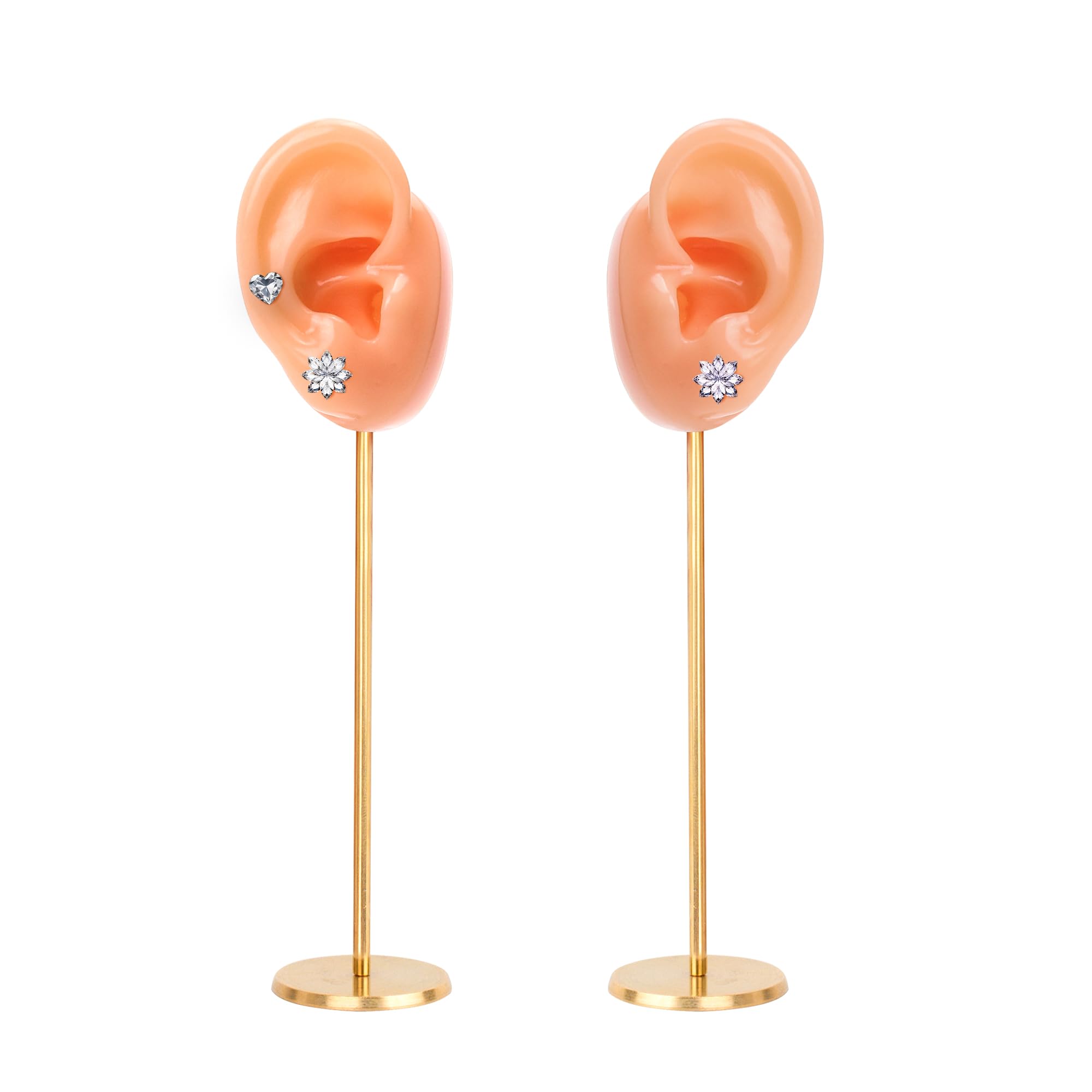 Earring Display Stand, Ear Shaped Base Silicone Body Mannequin Model Organizer, Copper Piercing Stud Holder, Navel Shows Rack for Jewelry Girl Women Birthday Wedding Decor (Left&Right, Flesh)