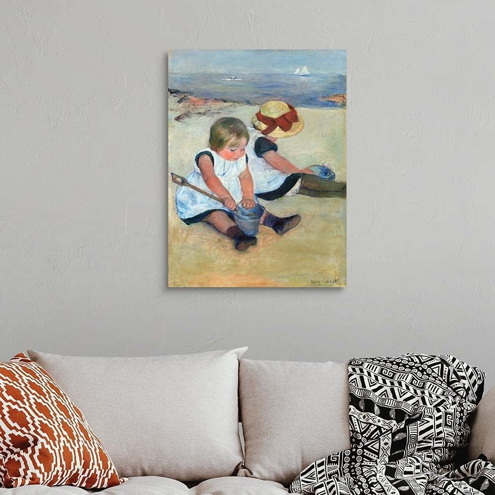 SYSMYXGS Paint by Numbers for Adults, Easy Drawing DIY Oil Canvas Painting Kits with Brushes, Acrylic Pigment,Home Art Craft Wall Decor — playing on The beach by mary cassatt, by Mary Cassatt