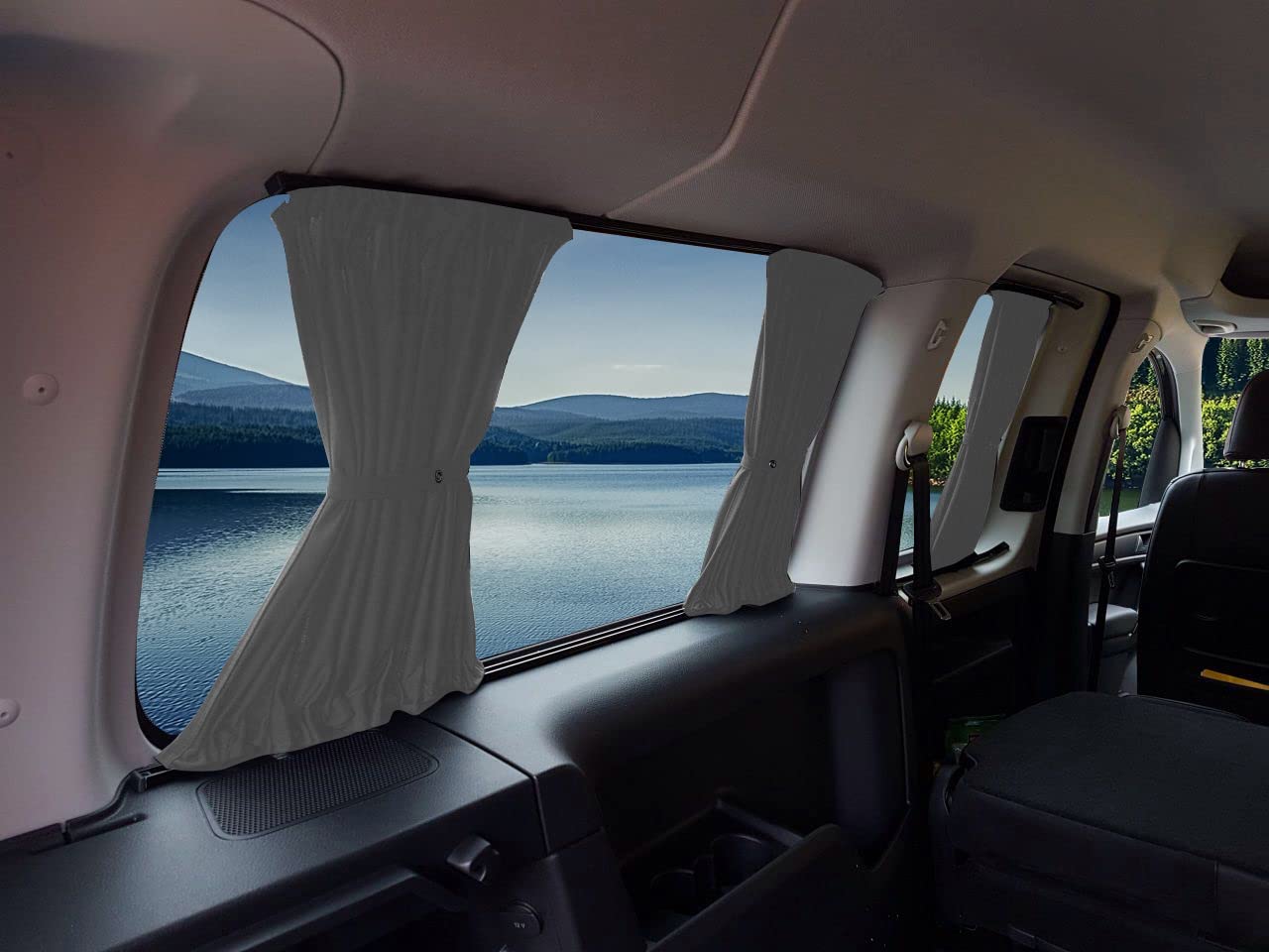 BREMER SITZBEZÜGE Maß Gardinen Vorhänge Sonnenschutz kompatibel mit VW Caddy 3 & 4 Kurz Maxi mit Heckklappe 2003-2020 in Grau Camping Zubehör Wohnmobil Zubehör Camper Gardinen Set 722