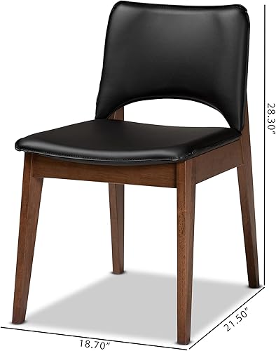 Miniatura 8 de Baxton Studio Afton - Juego de sillas de comedor de 2 piezas tapizadas de piel sintética negra y acabado marrón nogal, juego de sillas de comedor