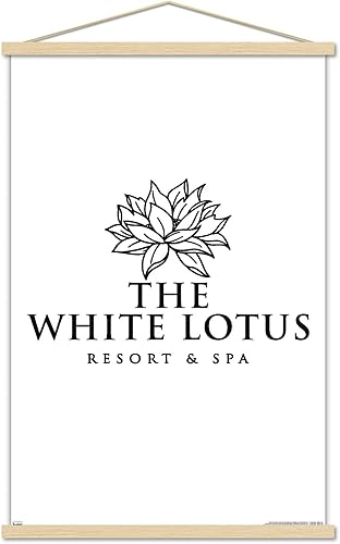 Trends International The White Lotus - Póster de pared con logotipo blanco y negro, 22.37 x 34.00 pulgadas, paquete de impresión premium y colgador