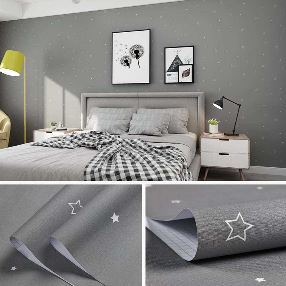 Papel pintado gris autoadhesivo que soluciona paredes dañadas en habitaciones