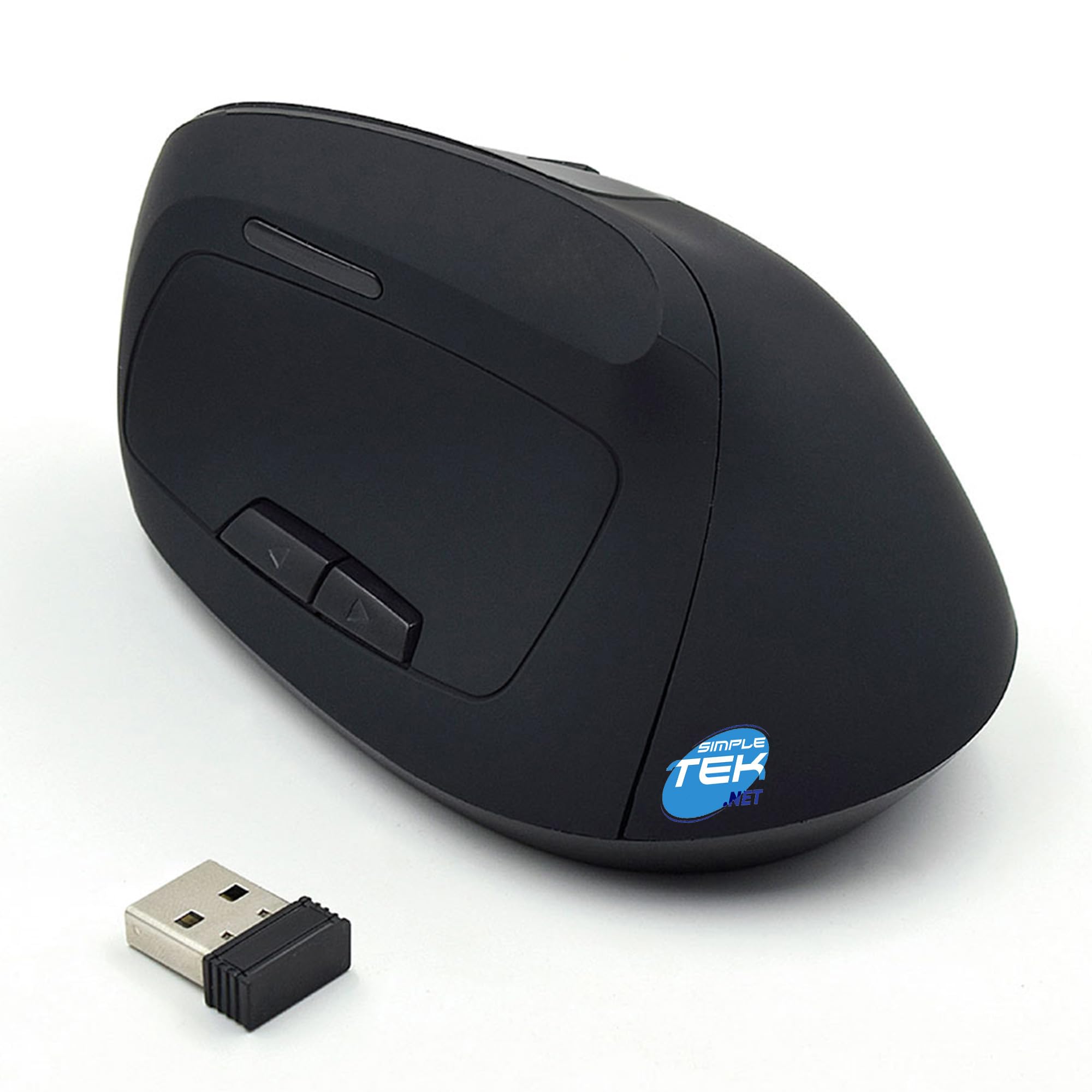 SIMPLETEK - Mouse verticale ergonomico wireless 2,4 GHz 5 pulsanti con batteria interna ricaricabile, fino a 1600 DPI, ricevitore USB incluso