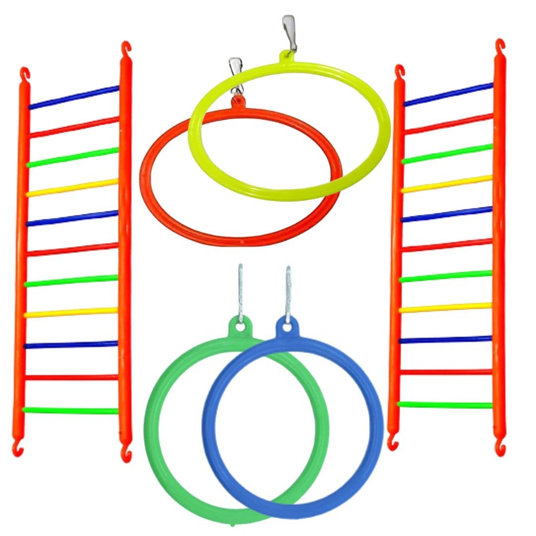 Bird Toy Set Ladders, Hanging Swings Toys Cage Accessories for Love Birds, Budgies, Finches. (Ladder 2pieces Twelve Steps, Oval Swing 2pieces, Round Swing 2pieces Multi Color) (B0BGQ4T8C3) Amazon Price History, Amazon Price Tracker