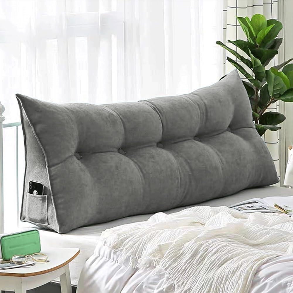 OHMG 160 cm XL Cuscino da lettura per letto, cuscino schienale divano, cuscino compensato triangolare, cuscino lombare in angolo, supporto di posizionamento, morbido e confortevole, cuscino per