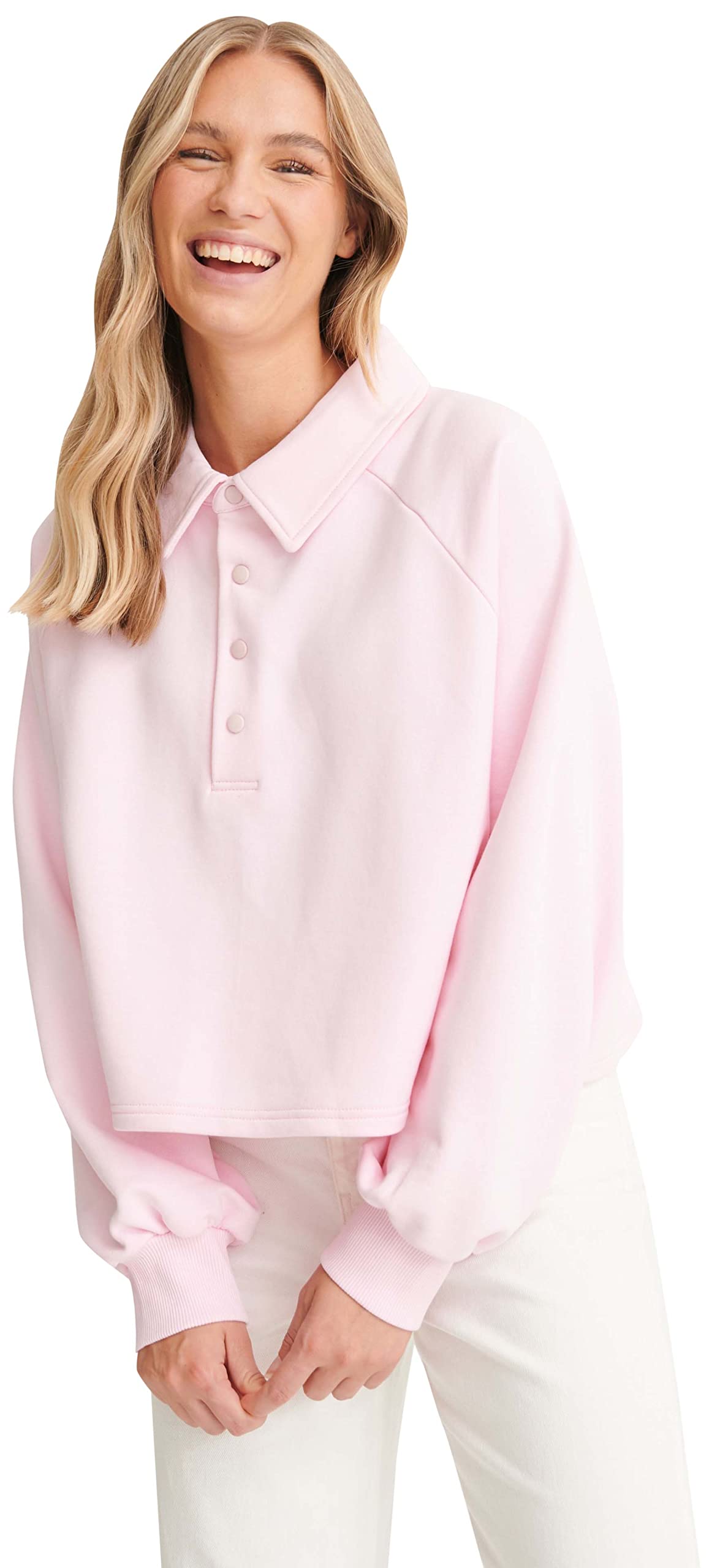 NA-KD Women's Buttoned Collar Polo Sweater, Light Pink, M UK