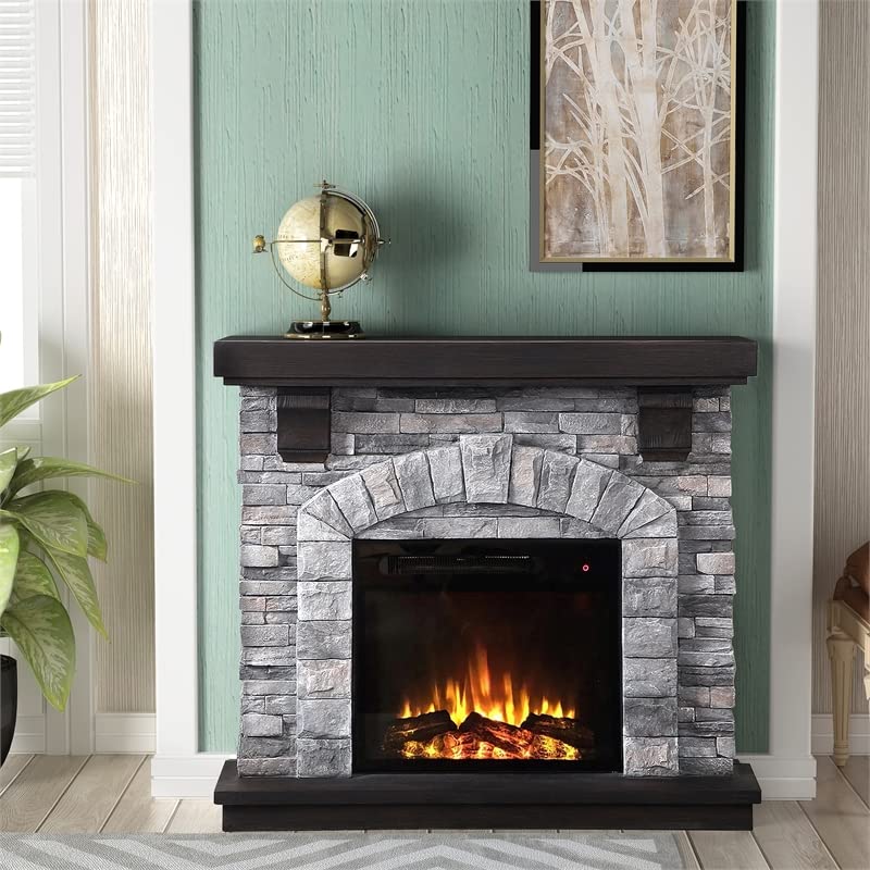 LIVILAND 45 in. Magnesium Oxide Freestanding Electric Fireplace in Gray