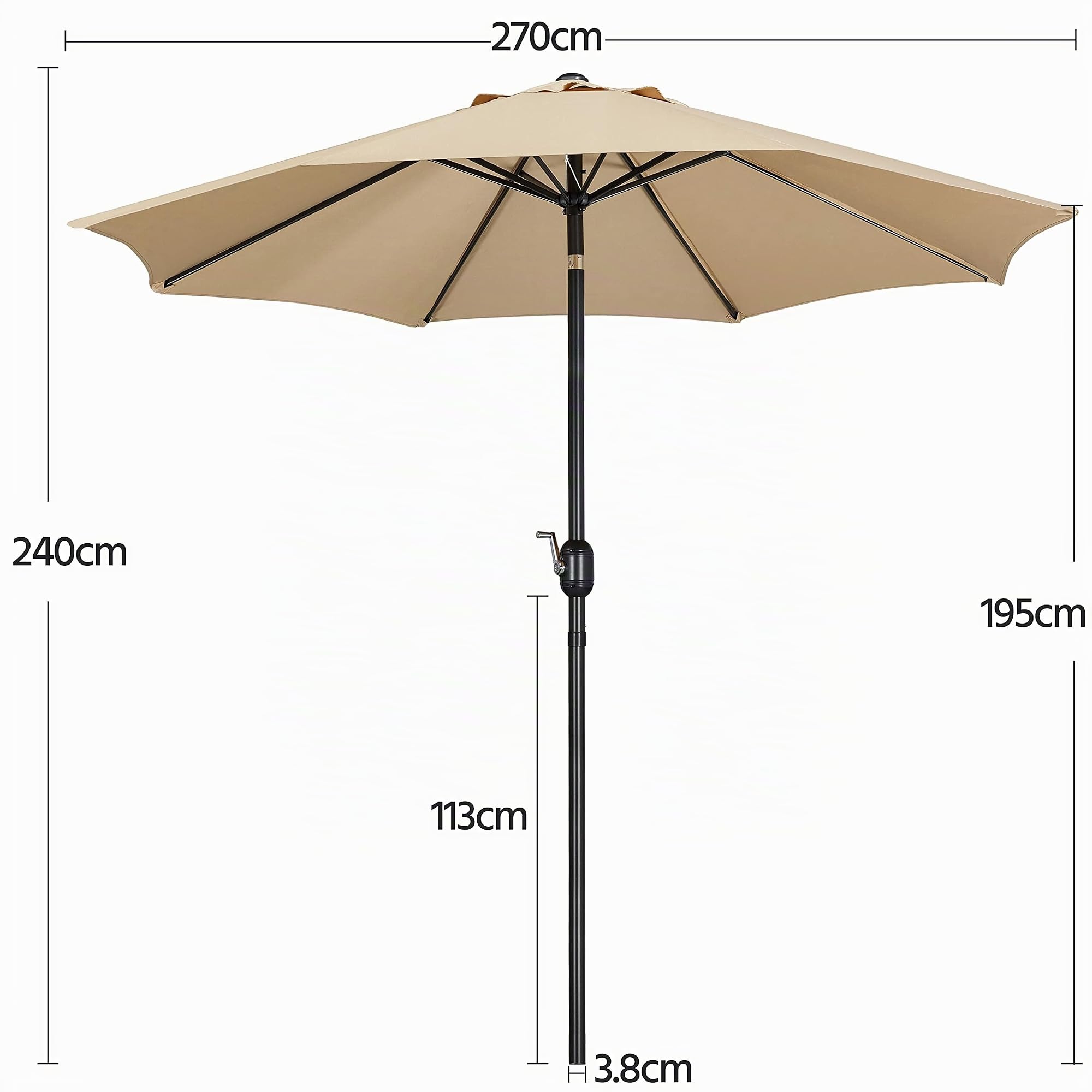 Yaheetech Gartenschirm Sonnenschirm mit Schirmständer Rund Marktschirm Neigbar Kurbelschirm Sonnenschirmständer Schirmgewicht für Outdoor und Balkon, 270 cm/Tan