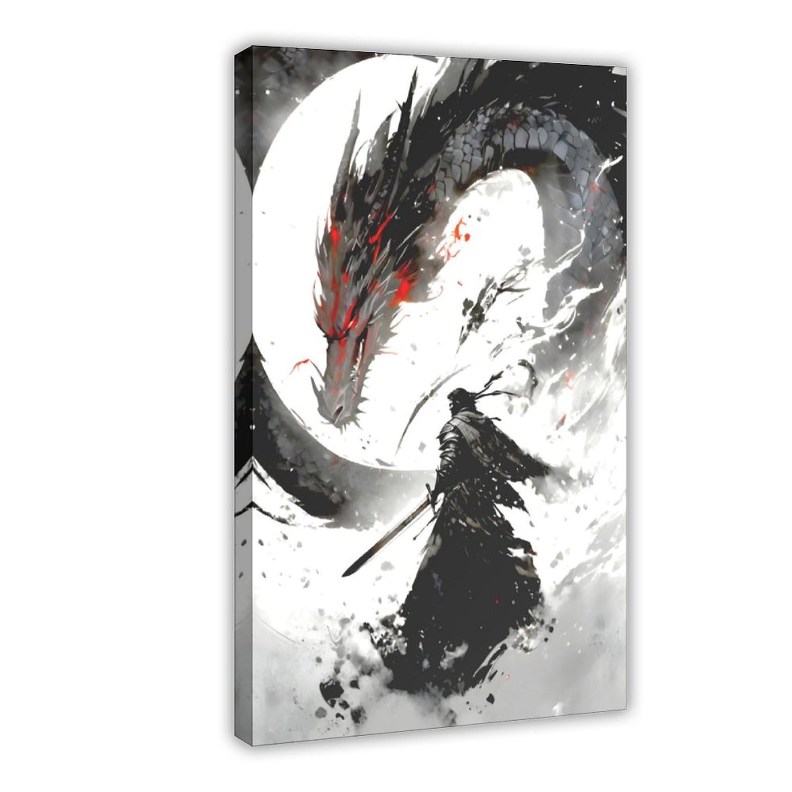 Bareronor Samurai And Dragon Canvas Poster Bedroom Decor Landscape Office Room Decor Gift 24" L X 36" W