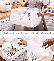 Vista 6 de Tomorotec Medium Size Dish Drying Rack and Drain Board with Lid Cover, 16" x 12.2" x 10.6" Nursing Bottle Holder, Kitchen Plate Cup Tray Cutlery