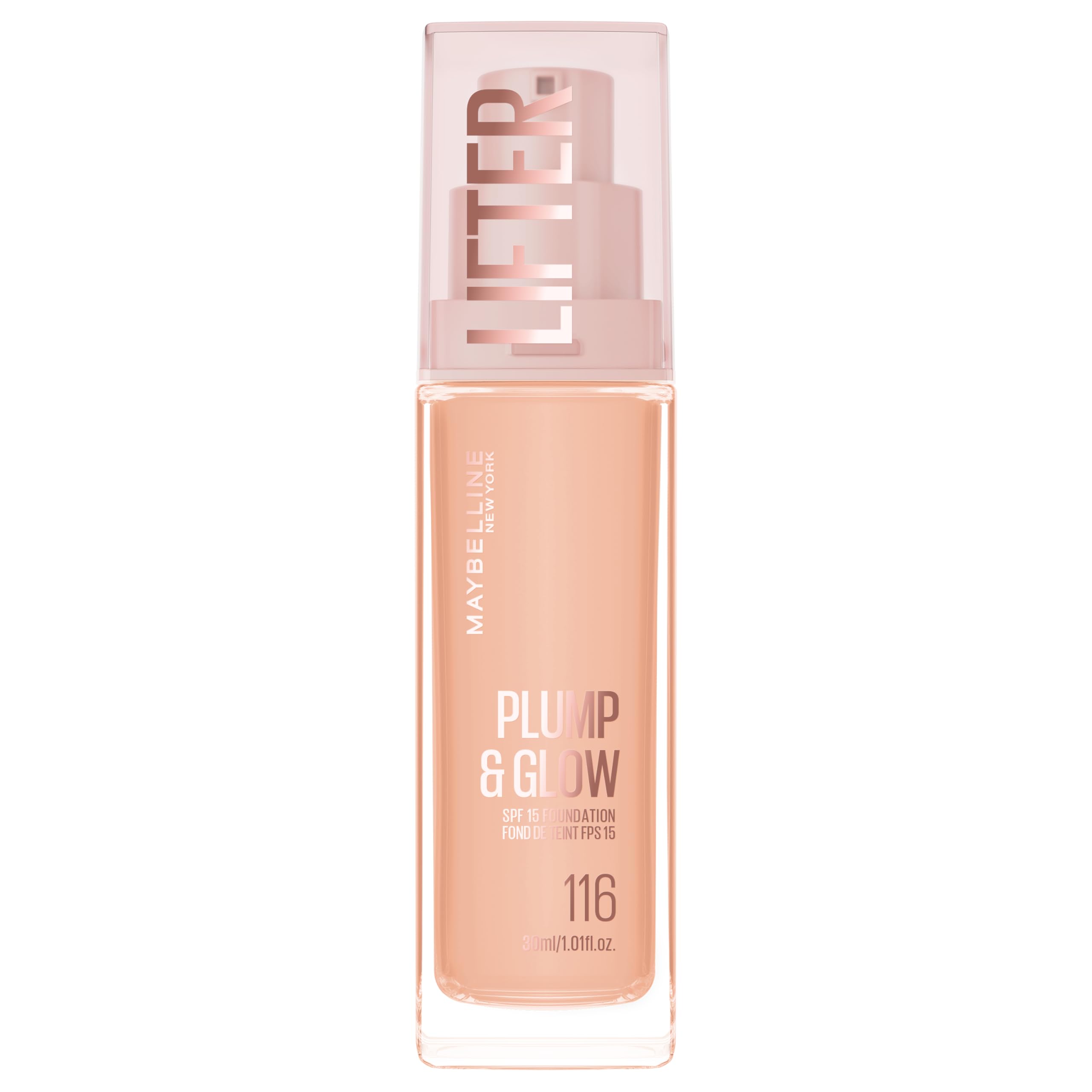 Maybelline New York Foundation with SPF20, Lifter Plump & Glow Foundation, All Day Wear, Buildable and Radiant Coverage, Plump and Brighter Skin Overtime, Shade: 116