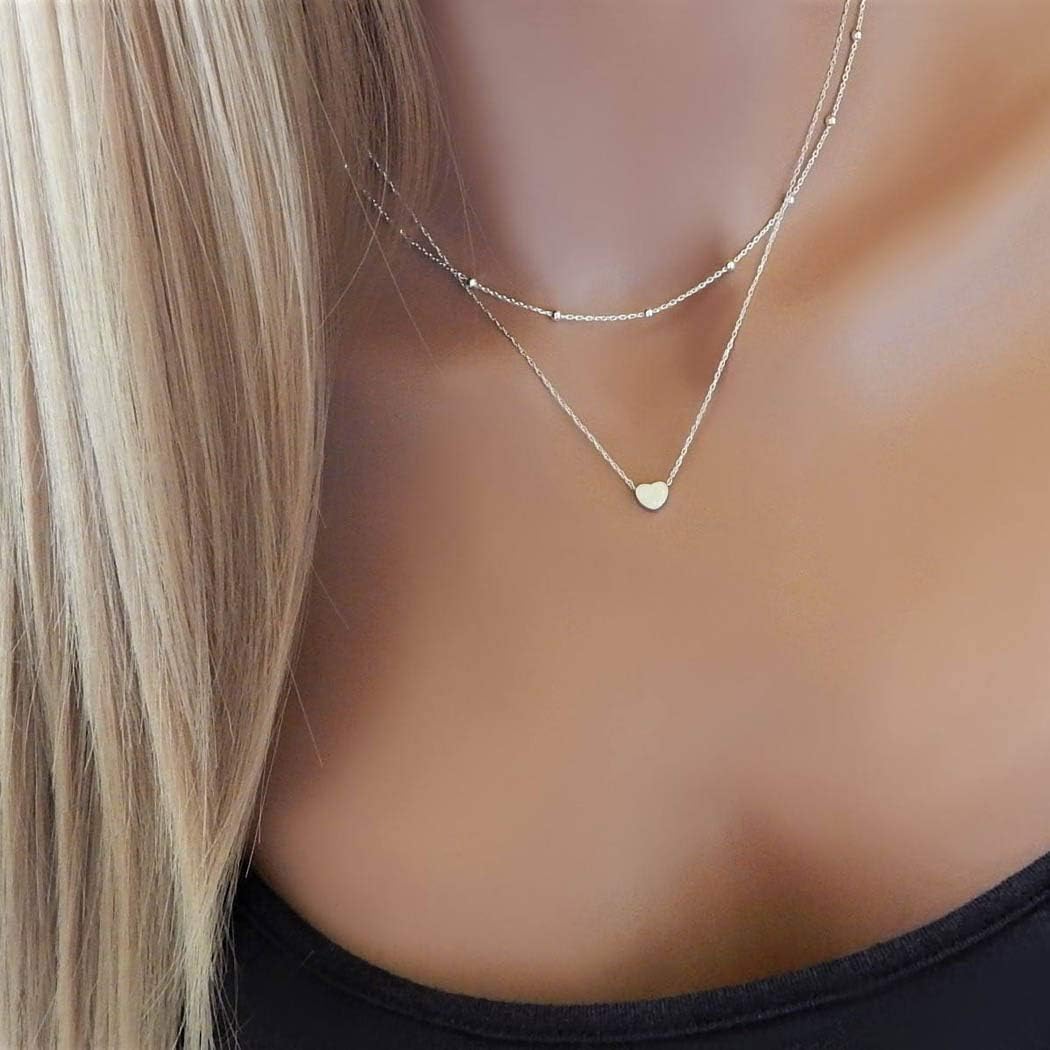 JovonoBoho Multilayered Choker Necklaces with Heart Pendants Jewelry for Women and Girls (Silver)
