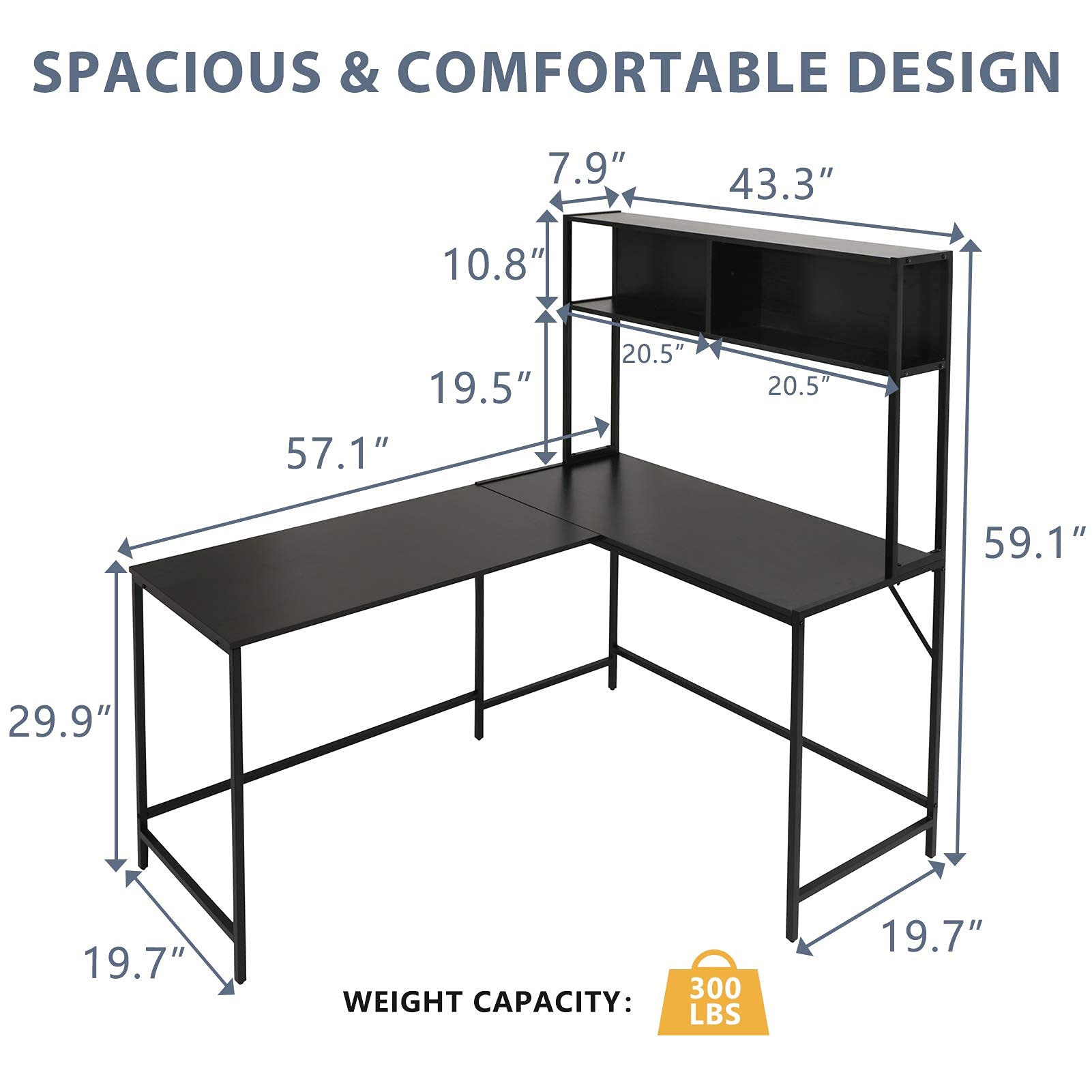 Buy Gome LShaped Corner Desk with Hutch Reversible Computer Writing Desk with Storage Shelves