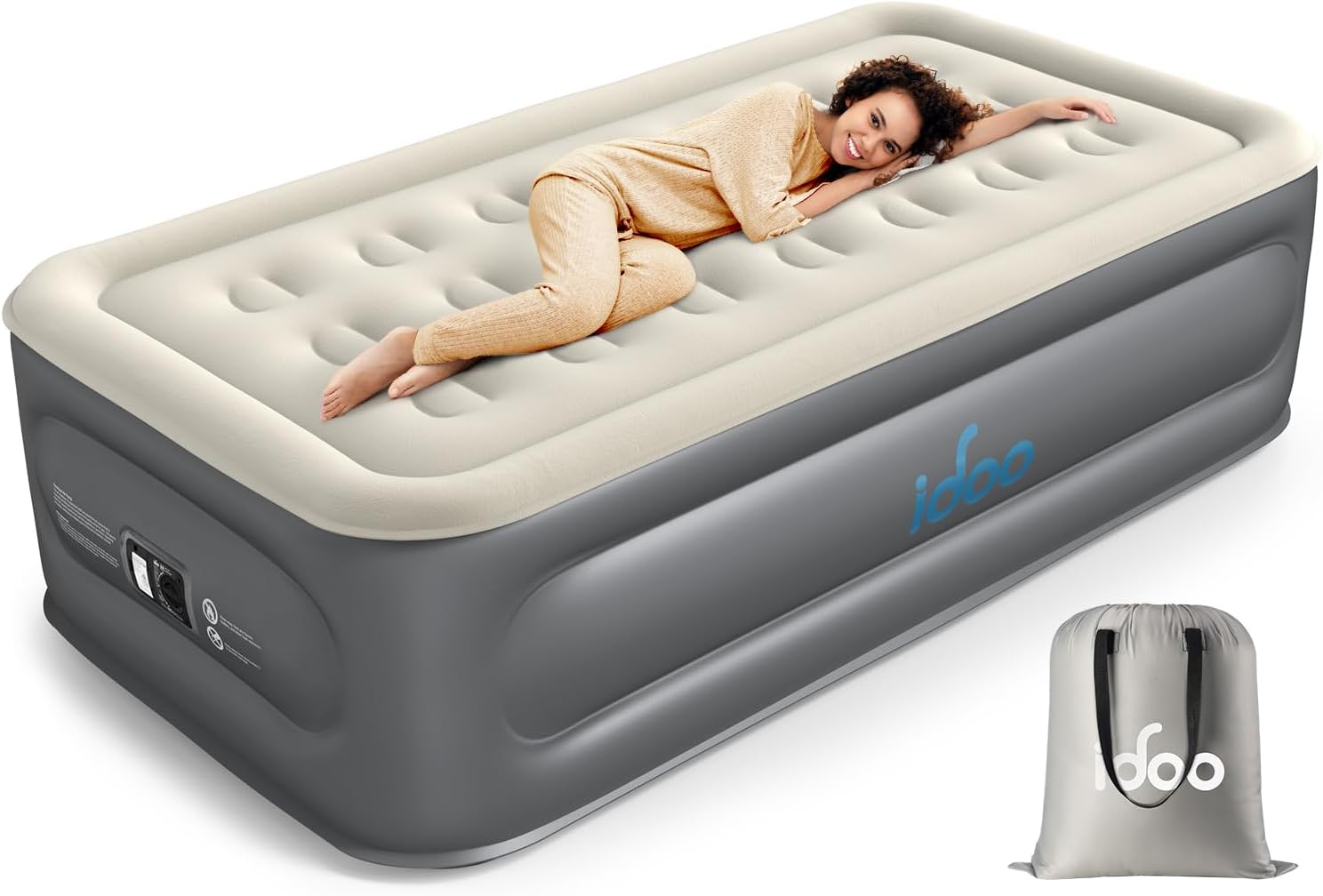 iDOOTwin Air Mattress with Built in Pump, Luxury Double High Inflatable Mattress for Camping, Home&Guests, 18" Raised Blow up Bed Airbed Colchon Inflable - Fast Inflation/Deflation - 550lb MAX