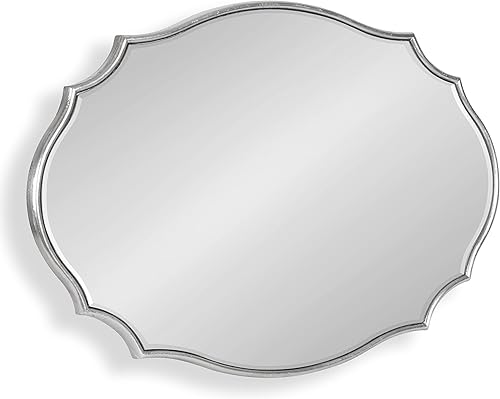 Kate and Laurel Leanna - Espejo de pared festoneado moderno, 18 x 24 pulgadas, plateado, espejo ovalado glamoroso para pared
