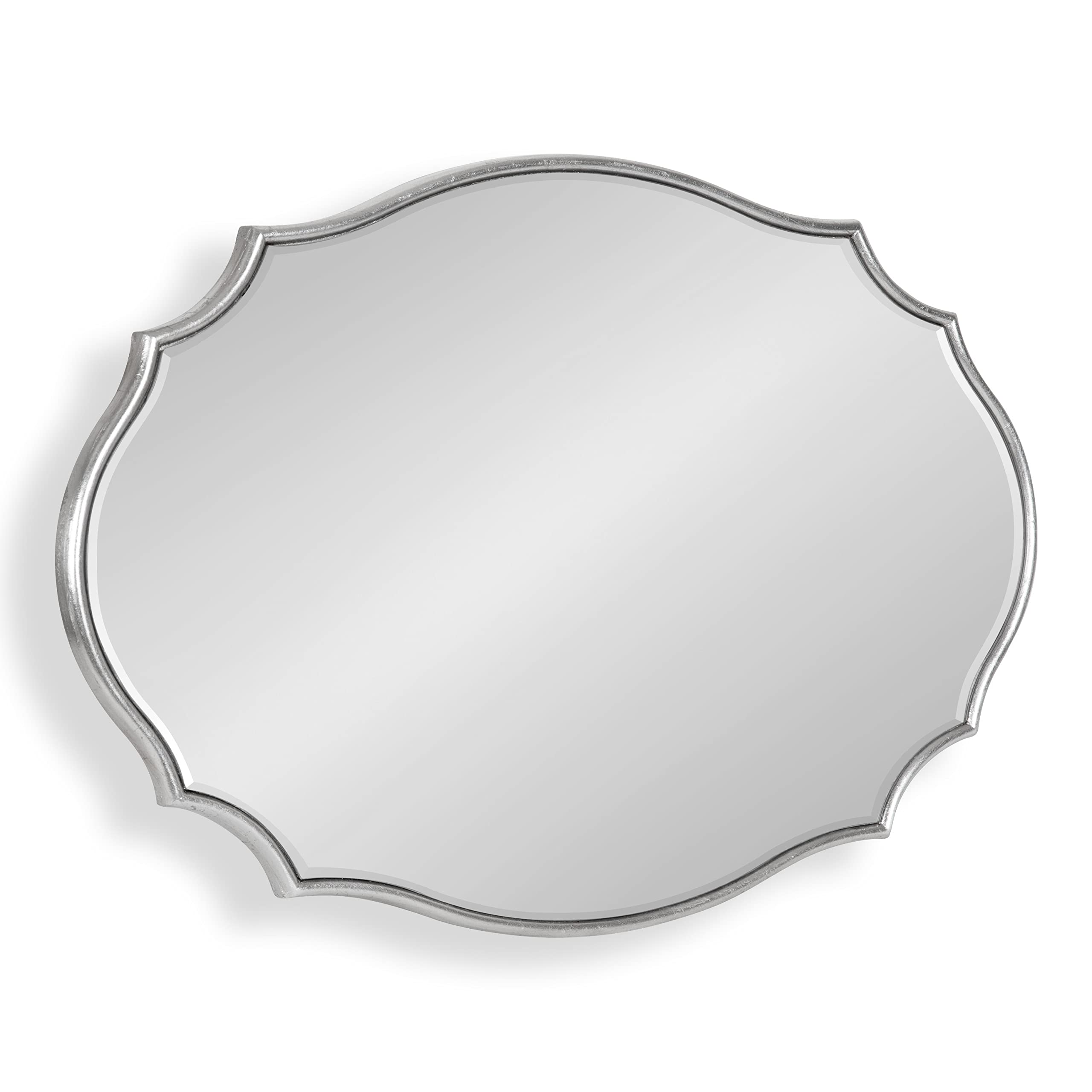 kate and laurel leanna modern scalloped wall mirror, 18 x 24, silver, glam oval mirror for wall