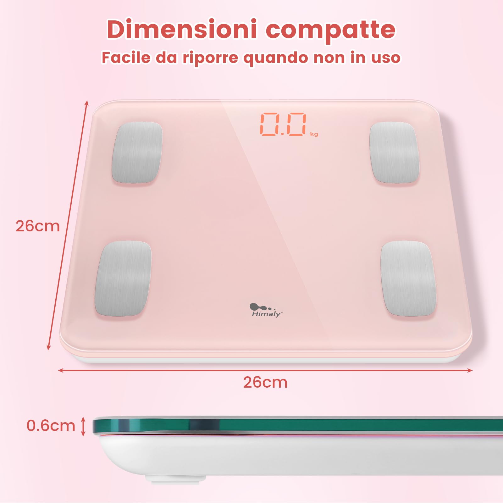 Himaly Bilancia Pesa Persona Digitale Bilancia Pesapersone Impedenziometrica Professionale Elettronica, Compatibile con Bluetooth, Peso di 180 kg per IOS e Android