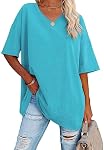 Famulily Femmes T-shirt surdimensionné V Col Tees de coton uni Demi Manches Casual Summer Top S-XXL