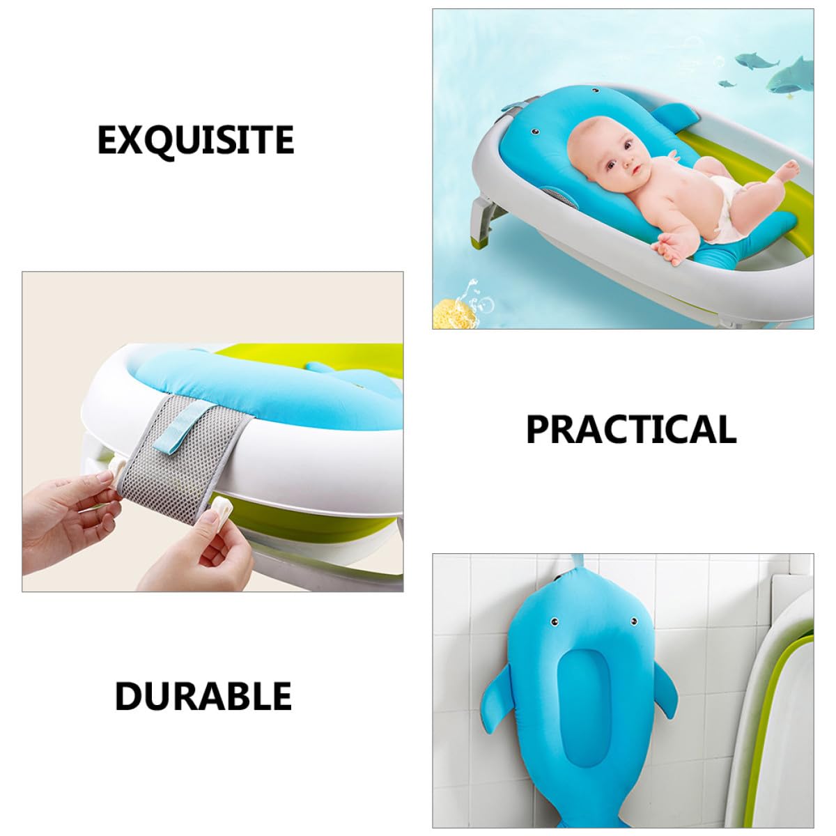 Cojín de Baño Alfombrilla Antideslizante Tejido Azul, Soporte Extra y Comodidad para Ñiño Adecuado para Recién Nacidos Bañera