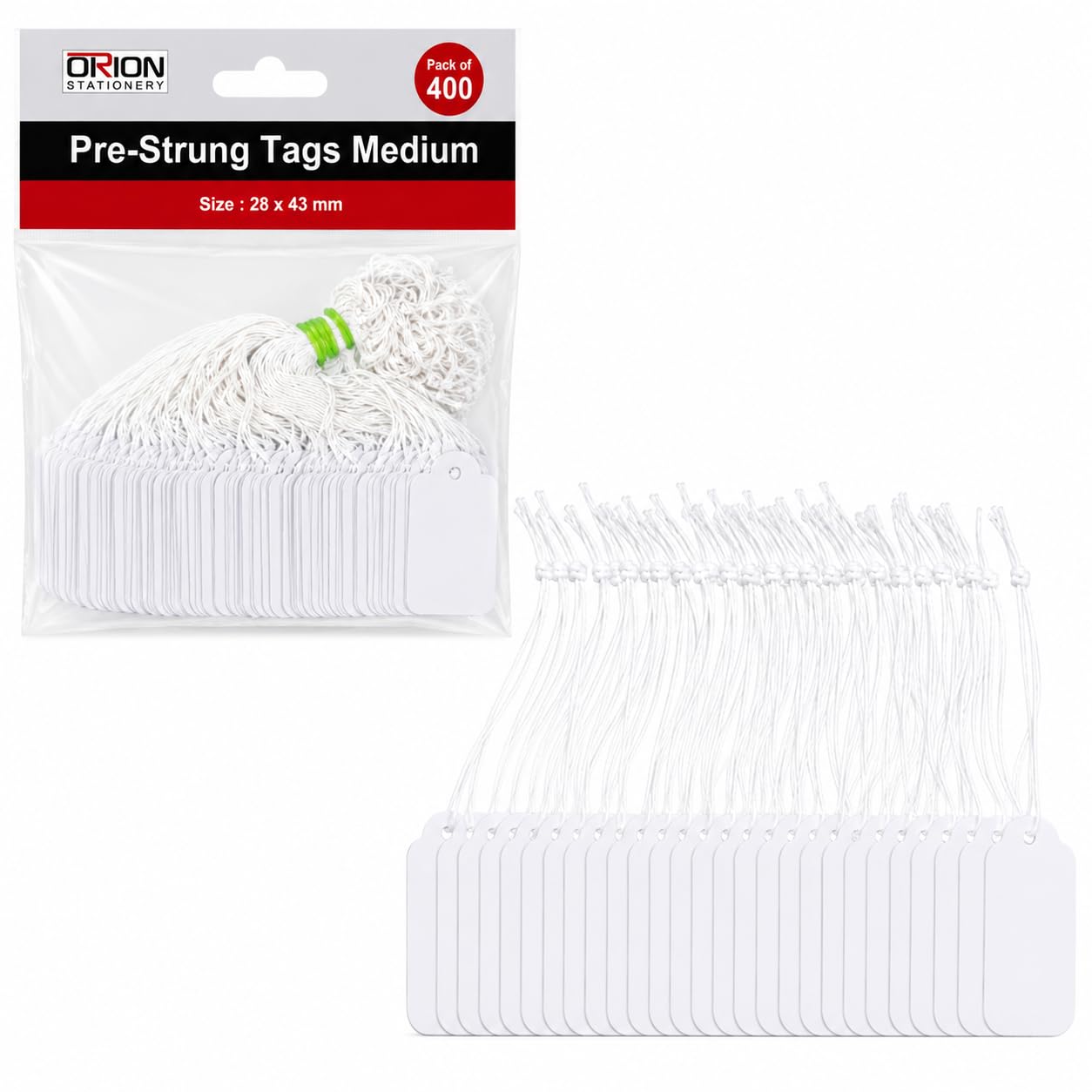 Orion 400 Pieces Pre Strung White Tags Medium 28 x 43 mm Gift Tag