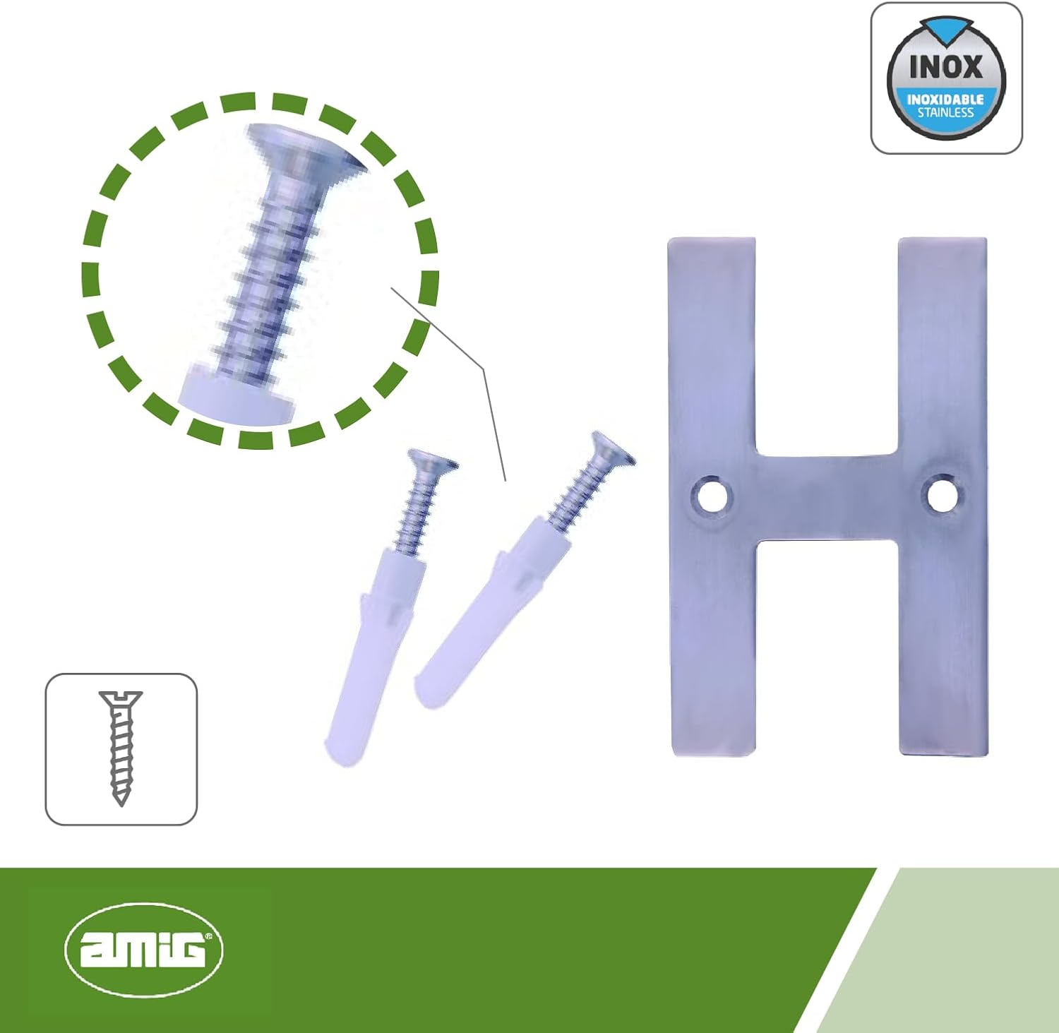 Amig | Stainless Steel Letter H for Screwing Inside and Outside | 100mm | Heavy Duty | For Portals, Walls or Facades | Silver Finish