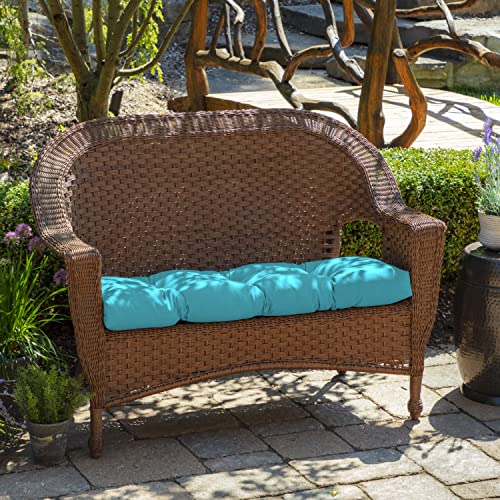 Image of Arden Outdoor Wicker Settee Cushion, 41.5 x 18, Rain-Proof, Fade Resistant Pool Blue Leala