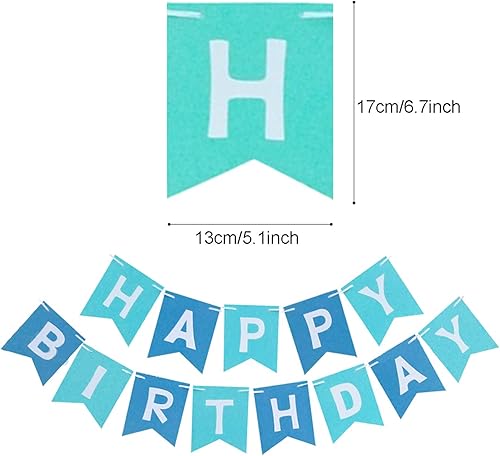 Miniatura 4 de ZERODECO Decoración de fiesta de cumpleaños, pancarta azul de feliz cumpleaños con abanicos de papel, guirnalda de guirnaldas triangulares,