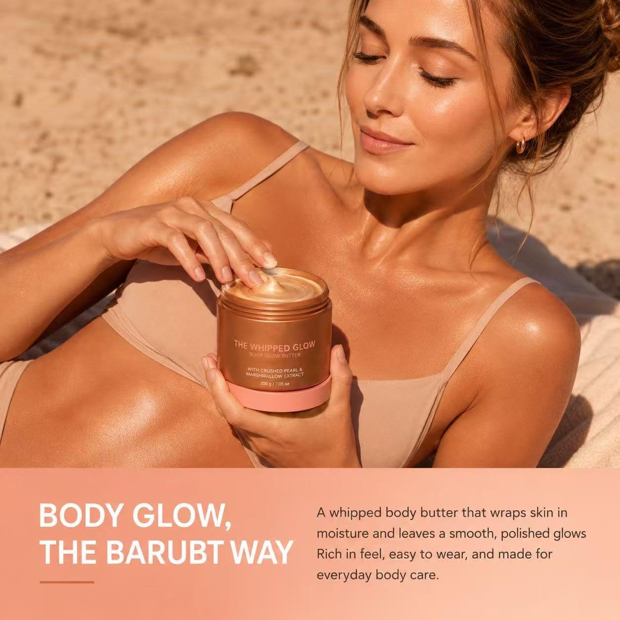 Whipped Glow Burro per il corpo, idratante e scintillante, con perle schiacciate ed estratto di cibico, per una pelle morbida, liscia e luminosa, leggero (2 pezzi)