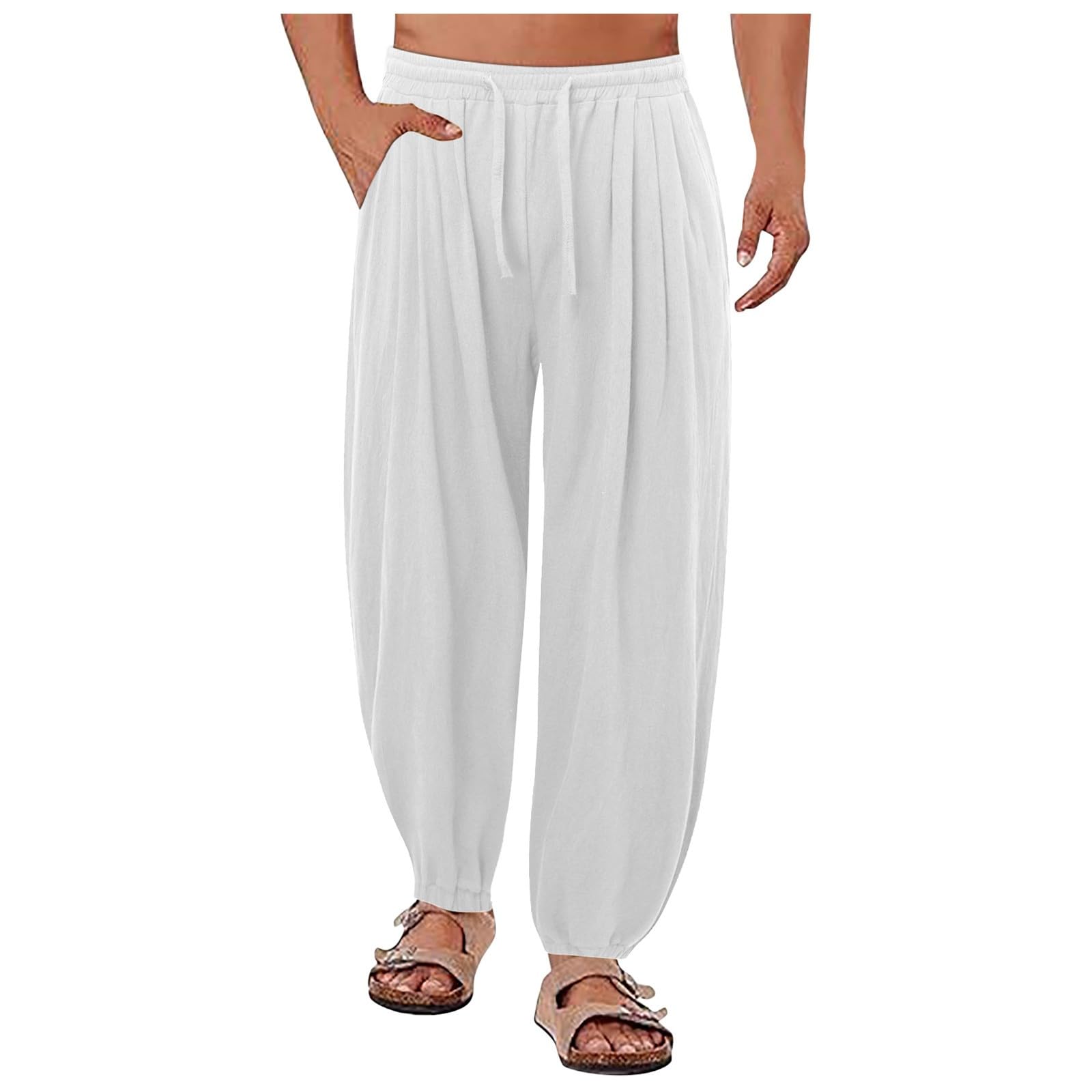 Pantalones de lino para hombre, pantalones tipo harén, cómodos y versátiles, pantalones bombachos elásticos, modernos, informales, para yoga, hippies, goa