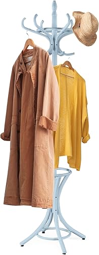 Miniatura 9 de GOFLAME Perchero independiente de 73 pulgadas, árbol de madera con 12 ganchos y soporte para paraguas, árbol de entrada, organizador para colgar