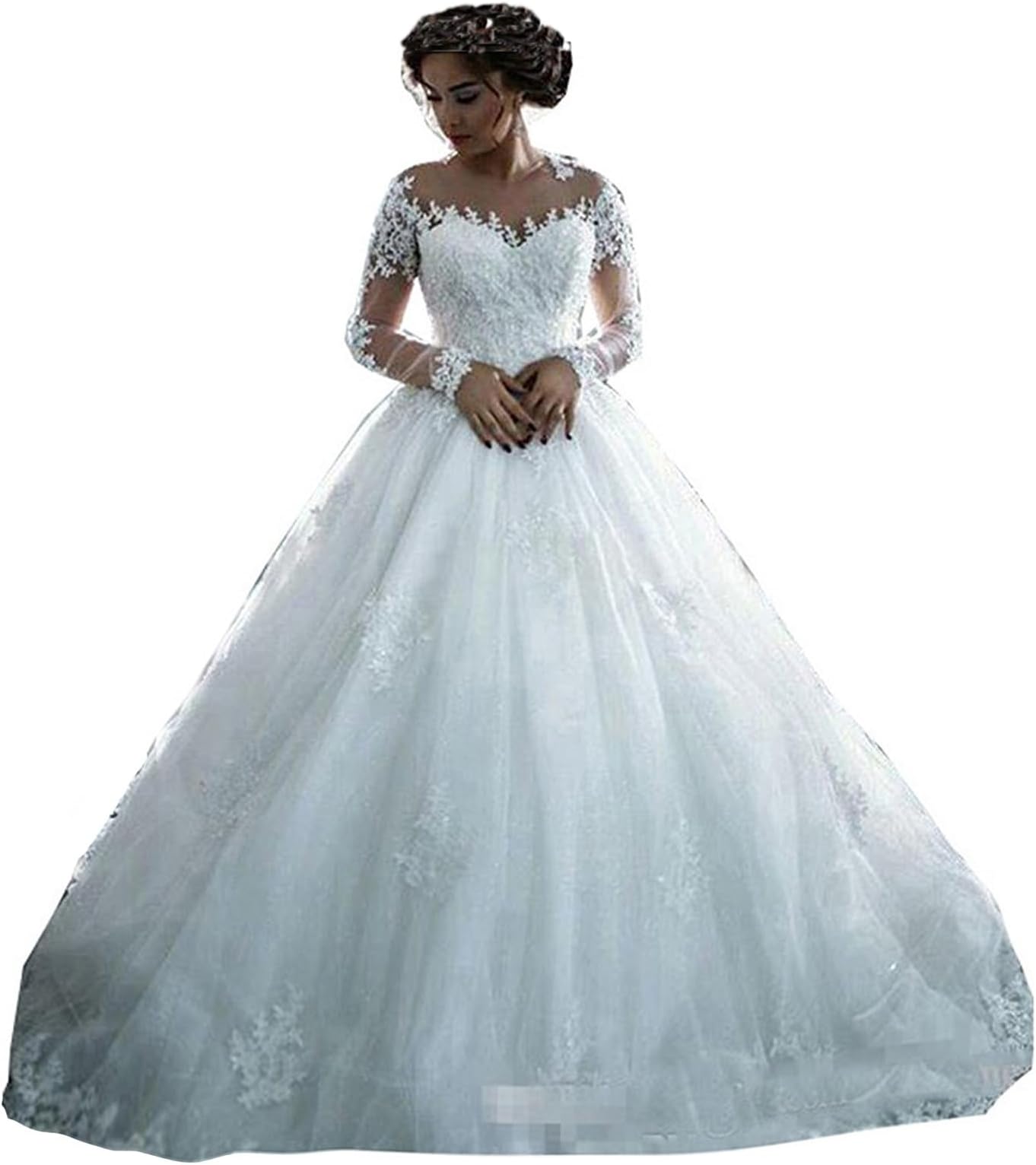 Women's Lace Wedding Dresses Long Sleeve Wedding Dress Ball Bridal Gowns White
