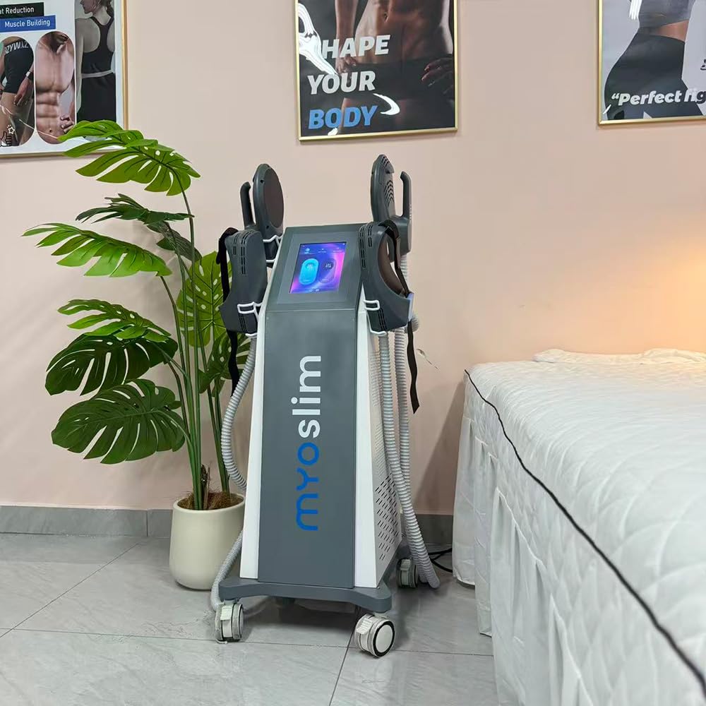 EMS Gerät zur Fettreduktion & Körperformung, Professioneller Muskelstimulator für Bauch, Gesäß, Beine & Arme, Mit 4 Griffen, Geeignet für Schönheitssalon & Heimgebrauch, Farbe Grau