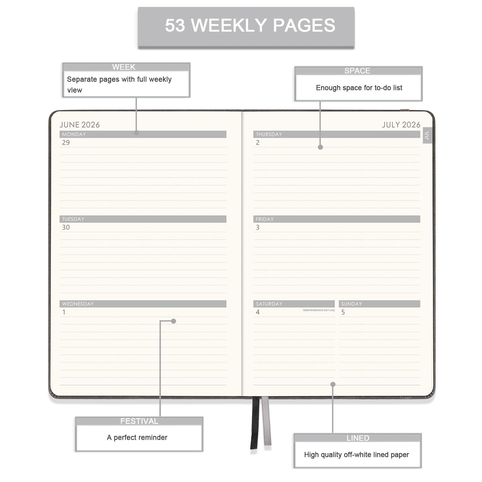 Weekplanner 2026, A4-agenda weekoverzicht 2026, jan 2026 - dec 2026