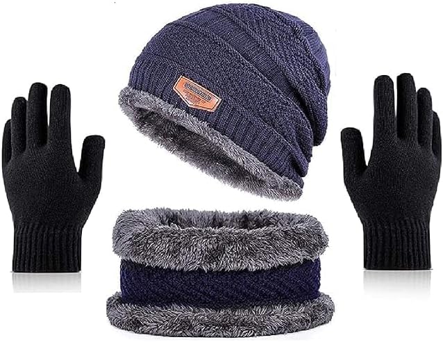 perpetual Black MotorBike Riding Gloves for Winter And Summer Woolen Knitted Warm Gloves, Beanie Cap, Neck Warmer Protect From Cold Whether While Riding Bike (1 Set)