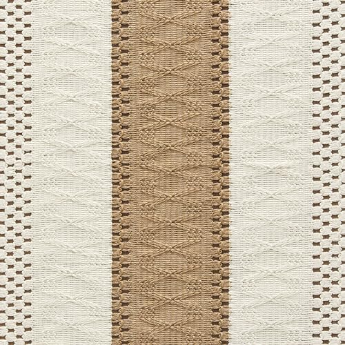 Image of ZeeMart Macrame Style Bicolor Stitching Table Runner, 12 x 72 Inch Brown /Ivory, Boho Neutral Table Runners 72 Inches Long, Farmhouse Woven Home Decor