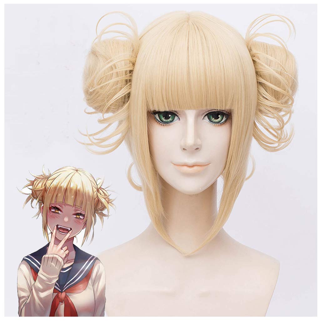 GZIRUE Toga Himiko Wig Blonde Styled Short Hair with Buns Vampire Teeth ...