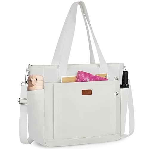 Canvas Tote Bags for Women with Zipper and Compartments Large Shoulder Bag Waterproof Crossbody Bag for College Work Beach - Beige