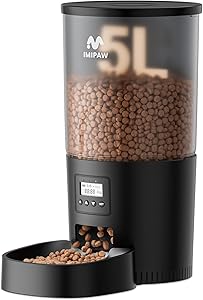 Automatic Cat Feeders, 5L Large Capacity, Timed Feeding Dry Food, Dual Power Design, Programmable Portion Size, 1-6 Meals Per Day, with Desiccant, Suitable for Small Pets Food Dispenser, Black asin的图片