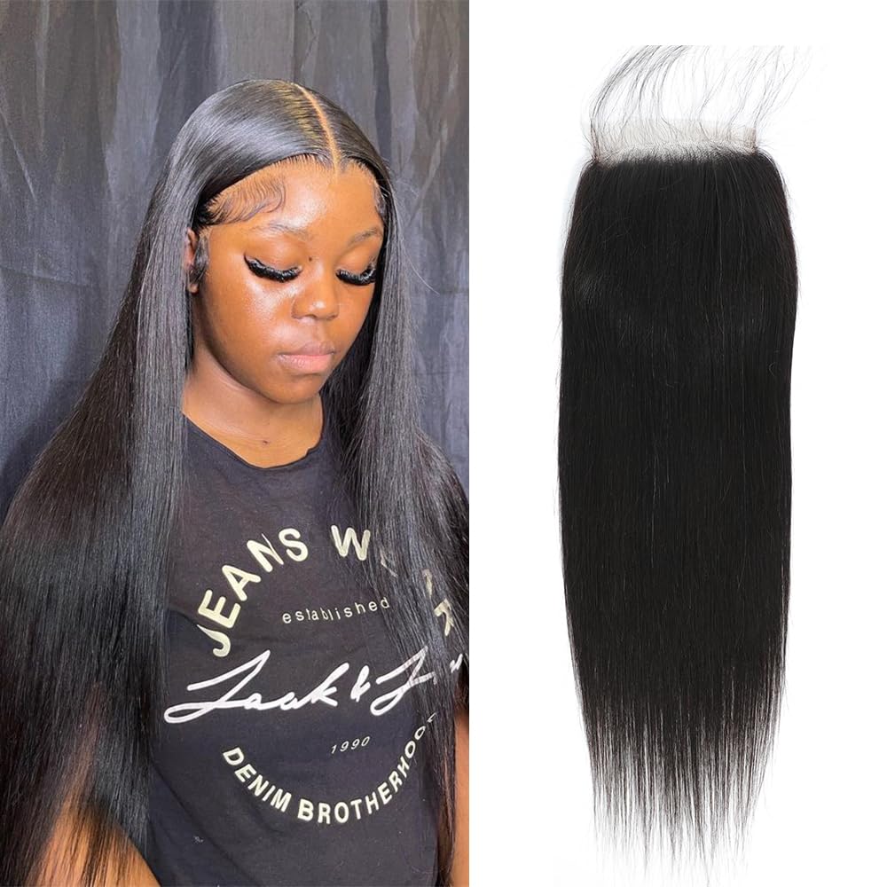 18 Inch Straight 4x4 HD Lace Closure Brazilian Virgin Human Hair Strasight Transparent Lace Closure Pre Plucked with Baby Hair Free Part
