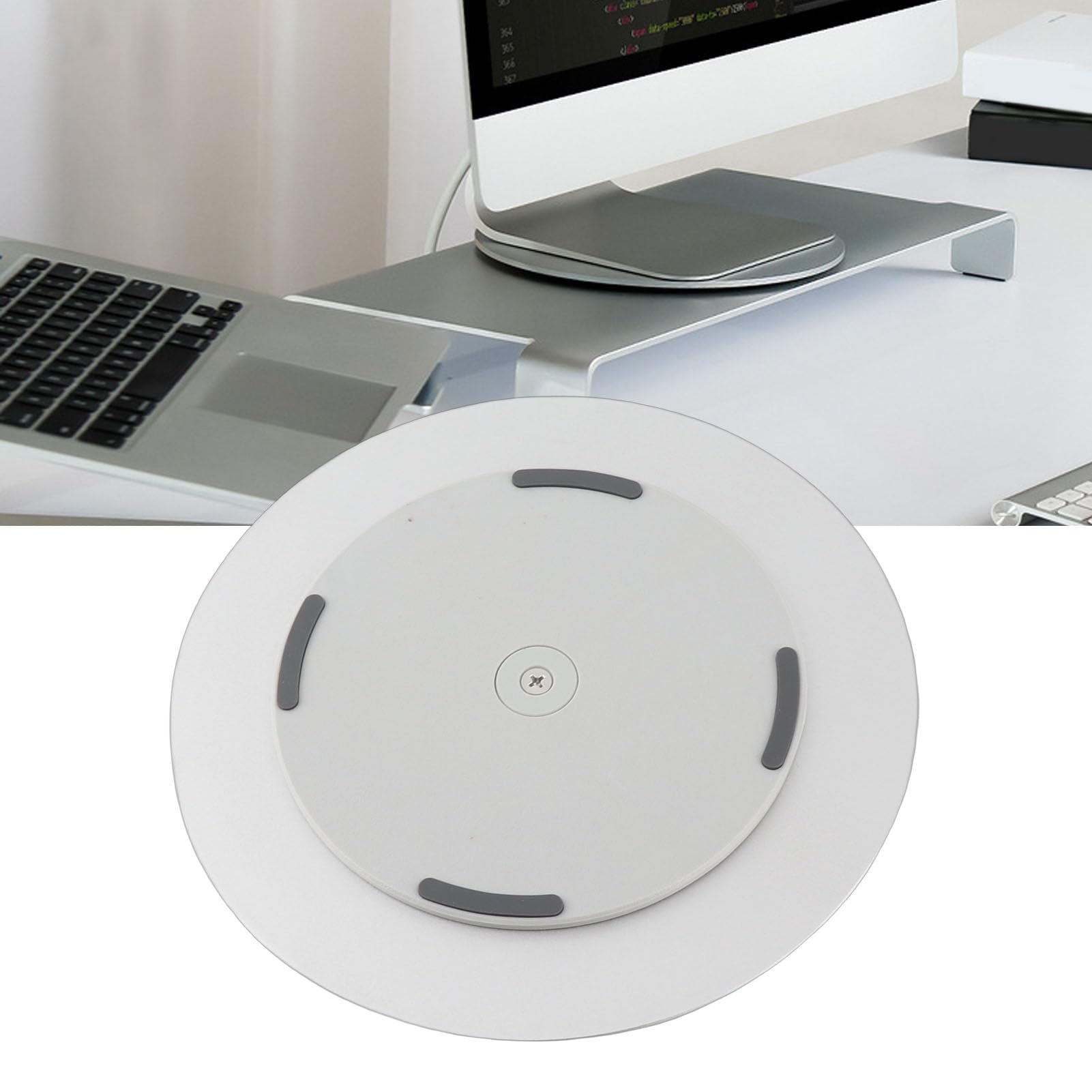 Base girevole per monitor per computer 360 °, 8.5in Supporto per giradischi per monitor in lega di alluminio argento silicone antiscivolo per computer, laptop, piante in vaso, arte e artigianato
