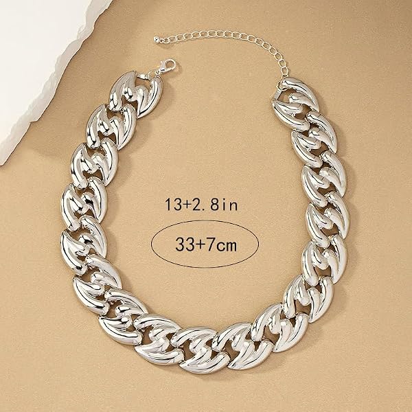 Otxas Chunky Gold Necklace for Women Punk Chunky Choker Necklaces Vintage Chunky Silver Necklace Cuban Chain Hip-hop Jewelry for Women Trendy (silver), Large by Otxas - Used condition - Image 5