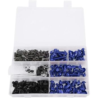 Pack of 198 Motorcycle Fairing Screws Kit Blue Universal M5 M6 Screws Set with Nuts and Washers for Off-Road Sports Bike and Motorcycle