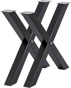 TECSPACE 2Pcs Metal Table Legs Set of 2, Heavy Duty X-Frame Dining Table Legs, 28" H x 31" W x 3.1" S Steel Desk Legs, 220LBS Capacity, Industrial Black Coffee Table Base, DIY Home Decor