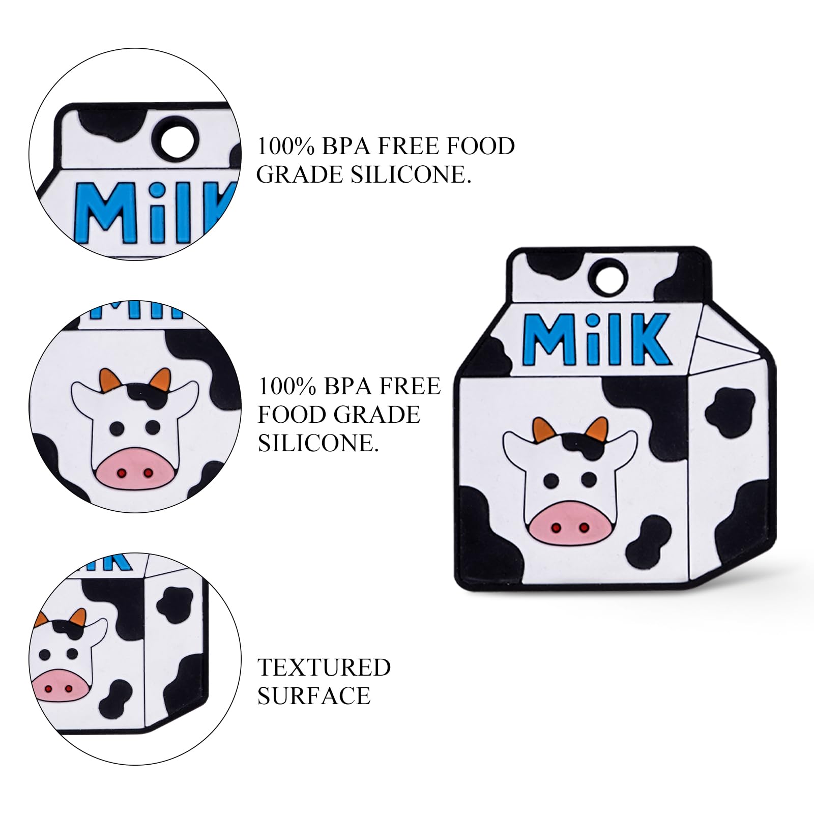 Baby Food Grade Silicone Teether with Adjustable Pacifier Clip Holder,Essentials Teething Toys,Highly Effective Pain Relief for 3 Months+ Boy and Girl,BPA Free,Freezer Safe (Milk Carton)